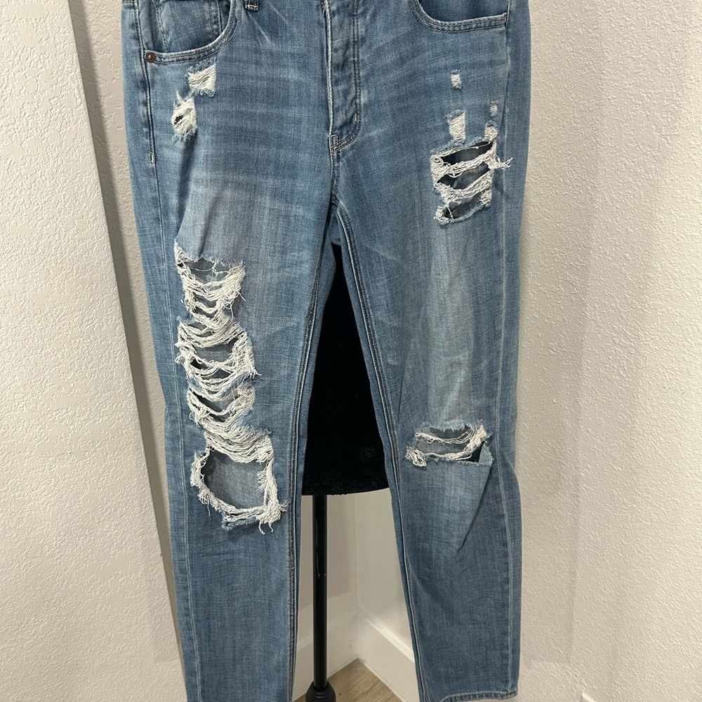 Vintage American Eagle Outfitters Blue Distressed Straight Leg Jeans